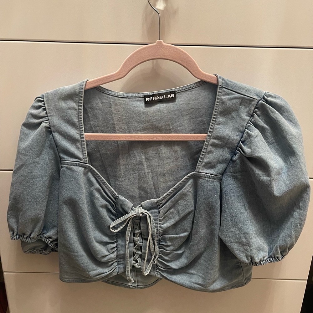 cute denim cropped shirt